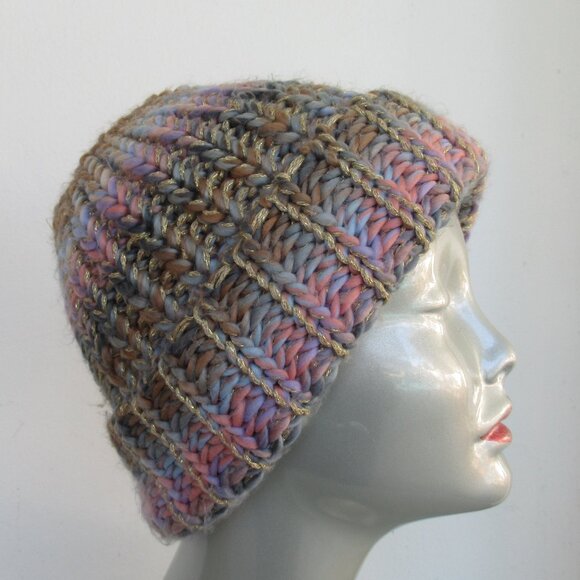 Lot of 2 beanie hats, one size, stretch, chunky & slouchy hat Pink, Multicolor - Picture 2 of 11